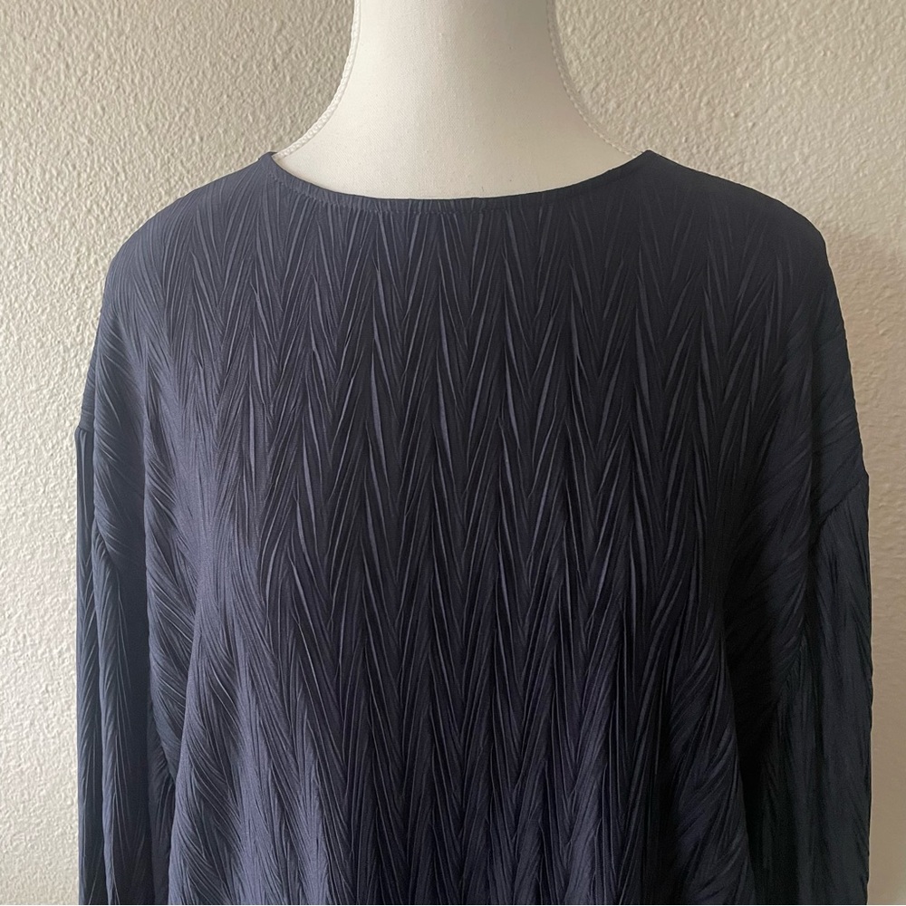 Zara Basic Textured Blouse Top Womens S Navy Blue Long Sleeve Abstract Warm Cozy - Picture 5 of 13